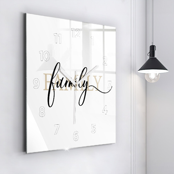 Square glass wall clock Family inscription