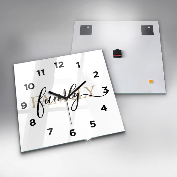 Square glass wall clock Family inscription