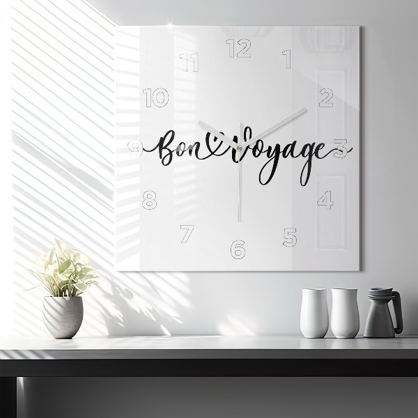 Square glass wall clock The inscription Bon voyage