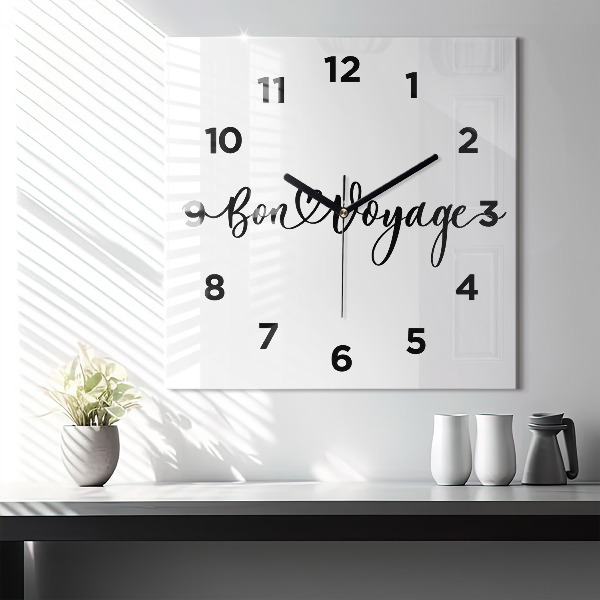 Square glass wall clock The inscription Bon voyage