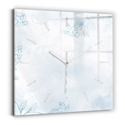 Square glass wall clock Sketch of plants