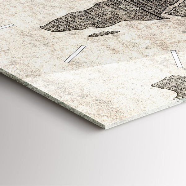 Square glass wall clock World map newspaper