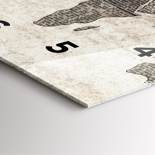 Square glass wall clock World map newspaper