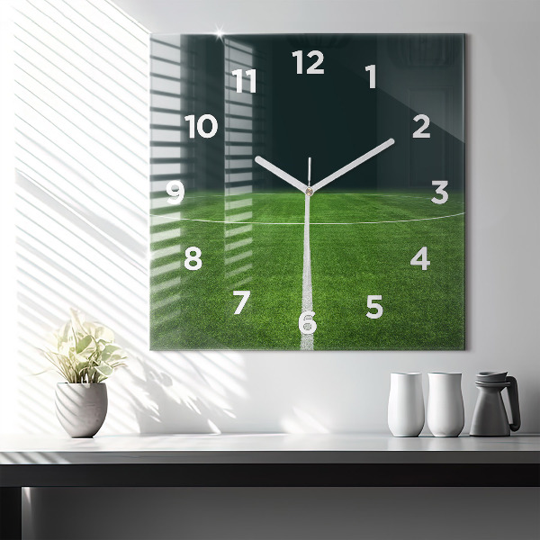 Square glass wall clock Football pitch