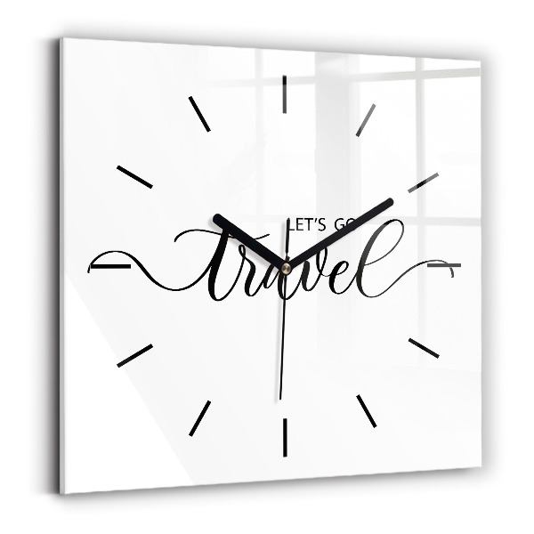Square glass wall clock The inscription Travel