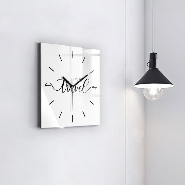 Square glass wall clock The inscription Travel