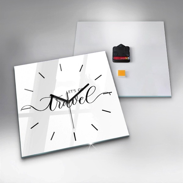 Square glass wall clock The inscription Travel