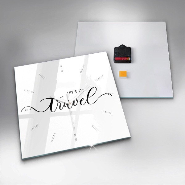 Square glass wall clock The inscription Travel
