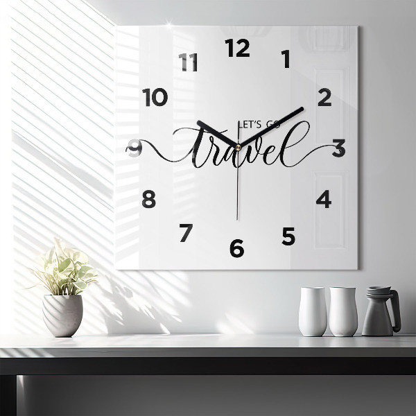 Square glass wall clock The inscription Travel