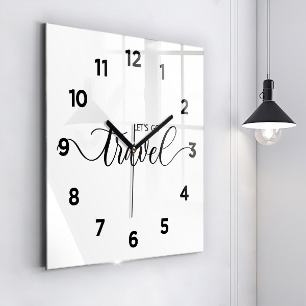 Square glass wall clock The inscription Travel