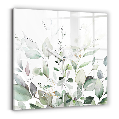 Square glass wall clock Plants leaves