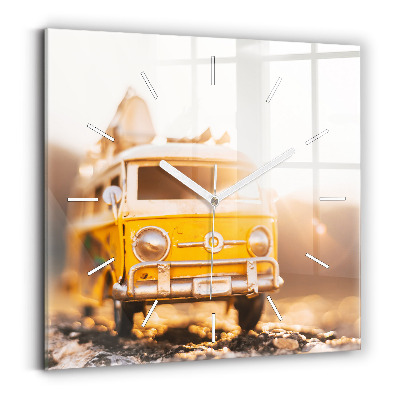 Square glass wall clock Car on vacation