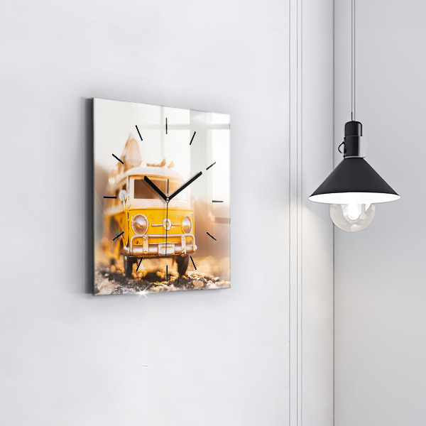 Square glass wall clock Car on vacation