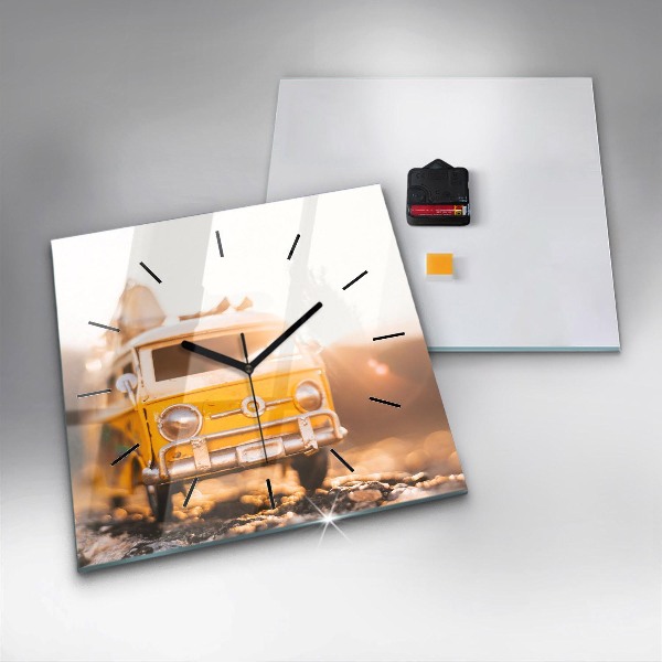 Square glass wall clock Car on vacation