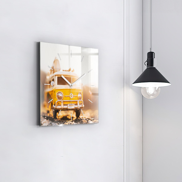 Square glass wall clock Car on vacation