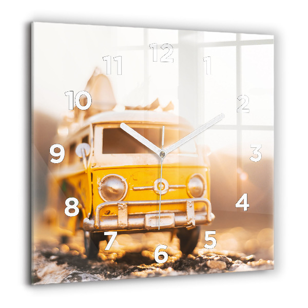 Square glass wall clock Car on vacation