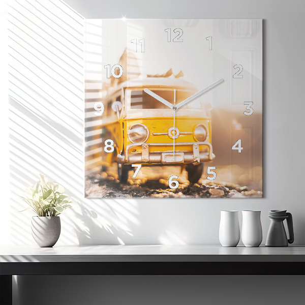 Square glass wall clock Car on vacation
