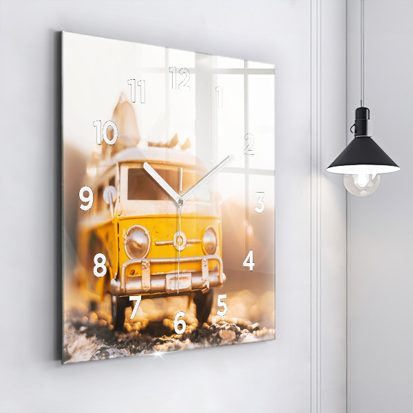 Square glass wall clock Car on vacation
