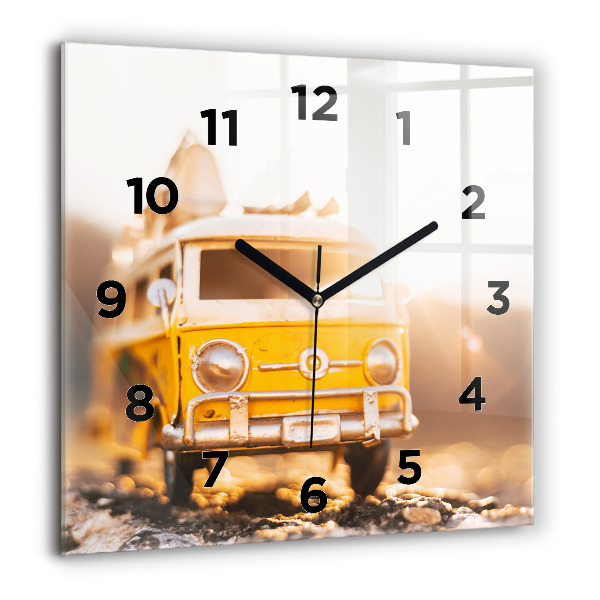 Square glass wall clock Car on vacation