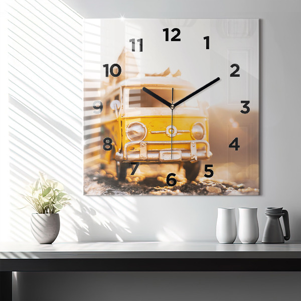 Square glass wall clock Car on vacation