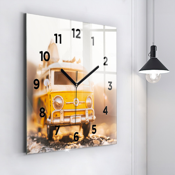 Square glass wall clock Car on vacation