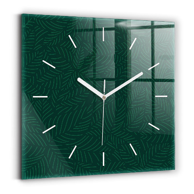 Square glass wall clock Leaf pattern