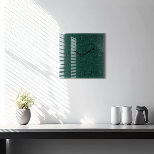 Square glass wall clock Leaf pattern