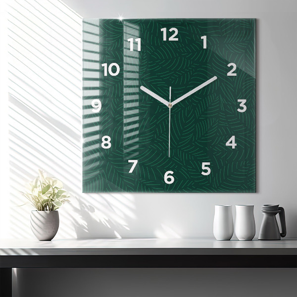 Square glass wall clock Leaf pattern