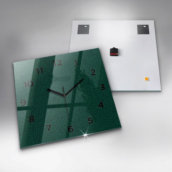 Square glass wall clock Leaf pattern