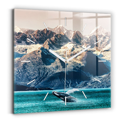 Square glass wall clock Whale water