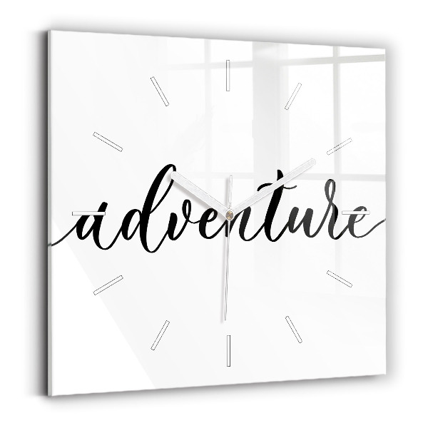 Square glass wall clock Adventure inscription