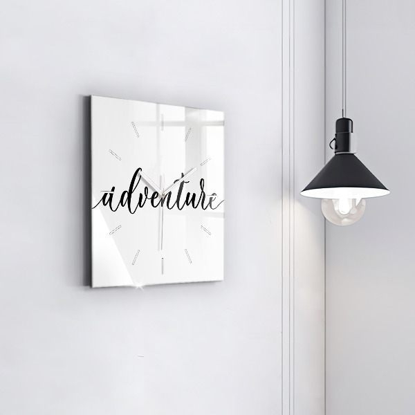 Square glass wall clock Adventure inscription