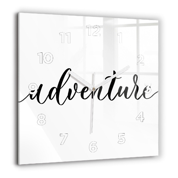 Square glass wall clock Adventure inscription