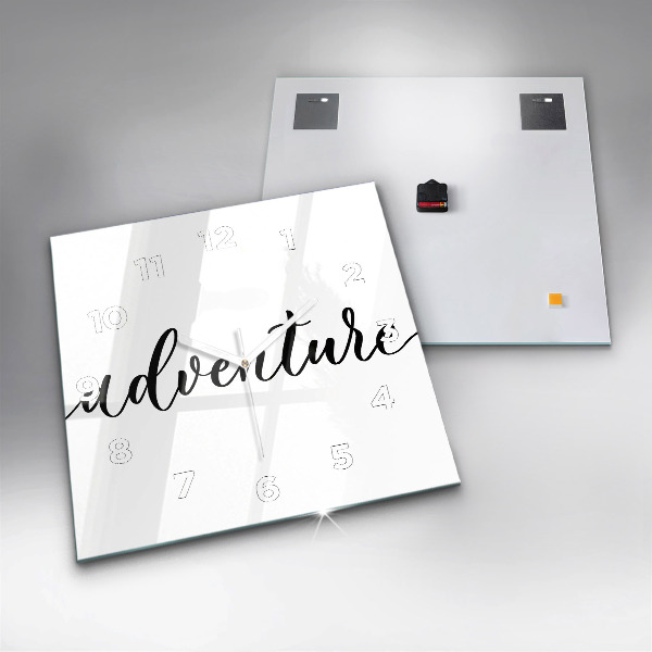 Square glass wall clock Adventure inscription