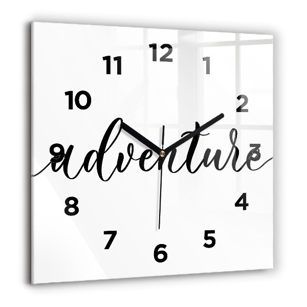Square glass wall clock Adventure inscription