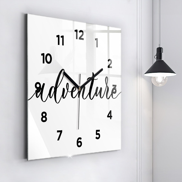Square glass wall clock Adventure inscription