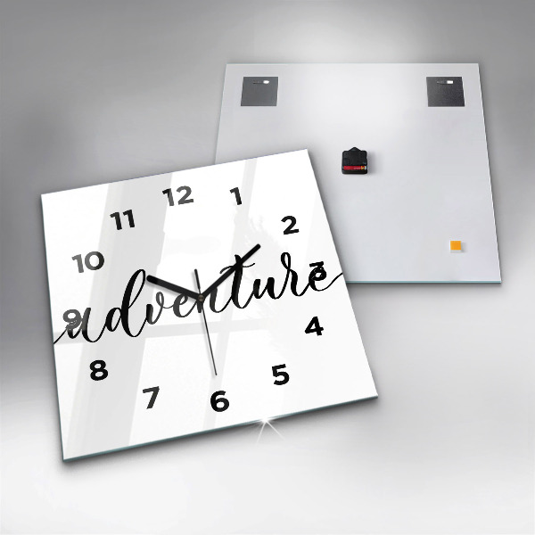 Square glass wall clock Adventure inscription