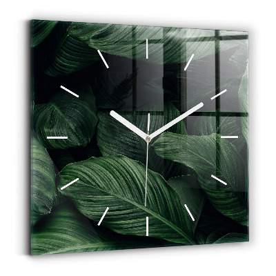 Square glass wall clock Tropical Monstera