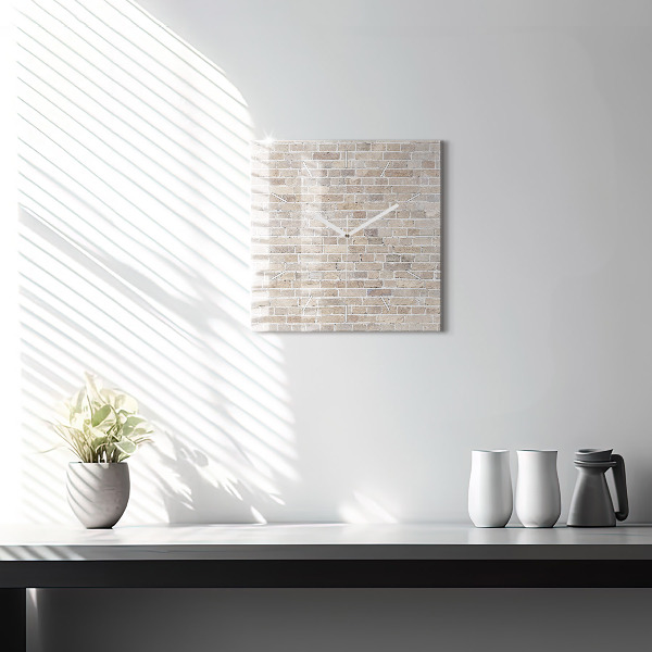 Square glass wall clock Brick wall