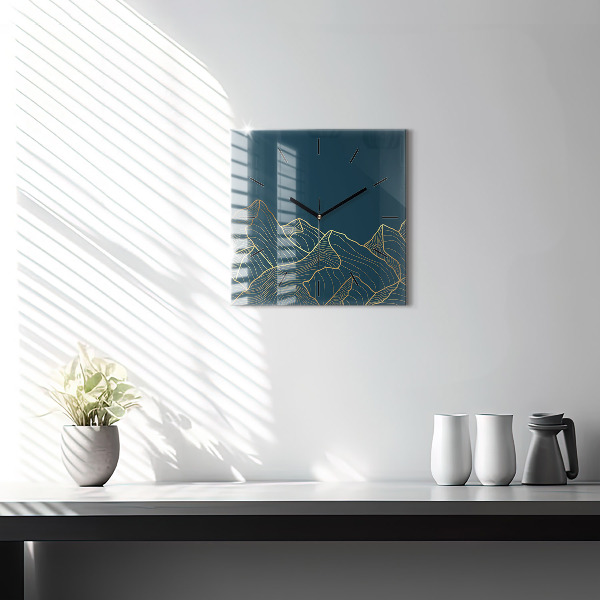 Square glass wall clock Sketch of the mountains