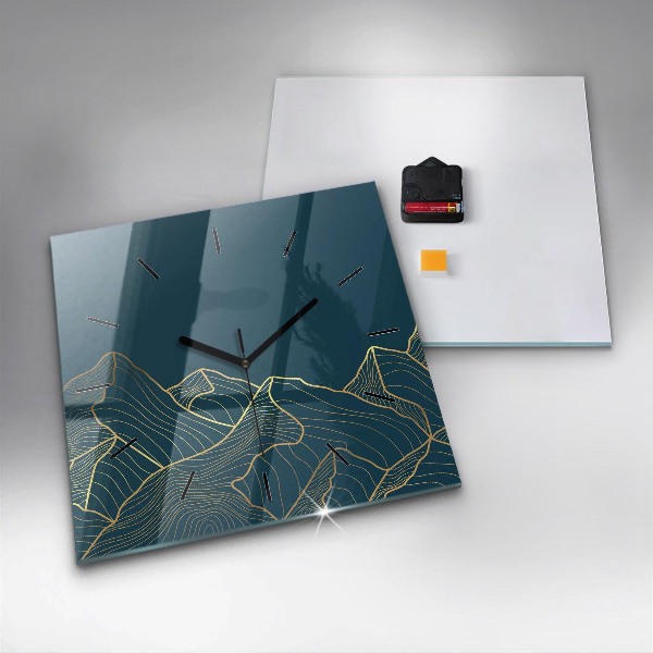 Square glass wall clock Sketch of the mountains