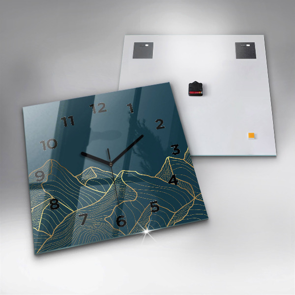 Square glass wall clock Sketch of the mountains