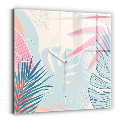 Square glass wall clock Pastel Leaves – Tropics