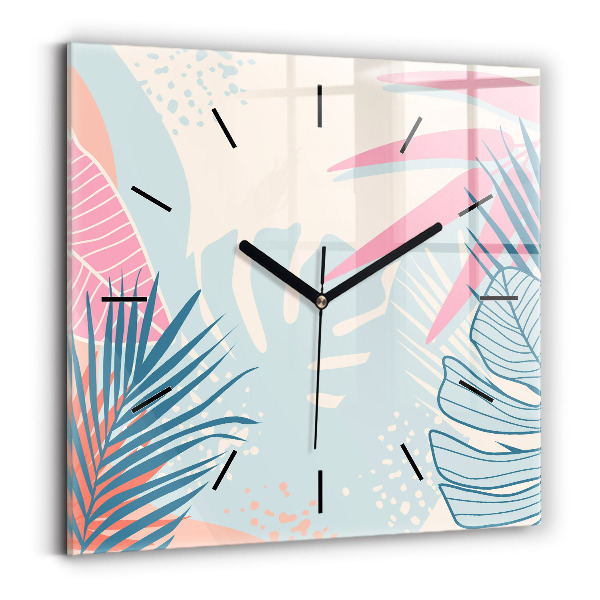 Square glass wall clock Pastel Leaves – Tropics
