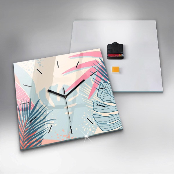 Square glass wall clock Pastel Leaves – Tropics