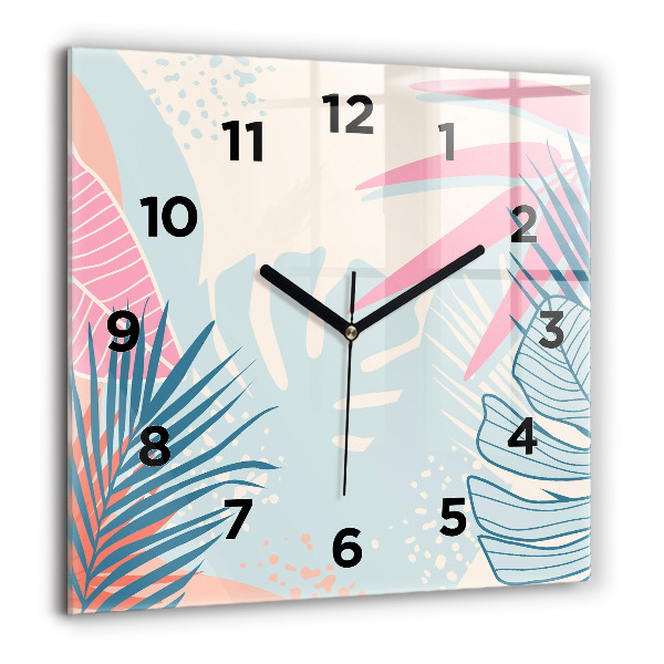 Square glass wall clock Pastel Leaves – Tropics