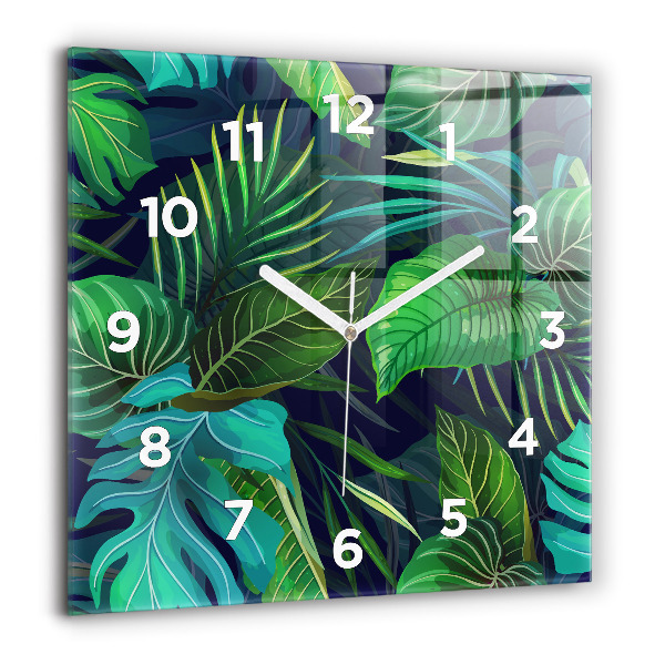 Square glass wall clock Exotic leaves