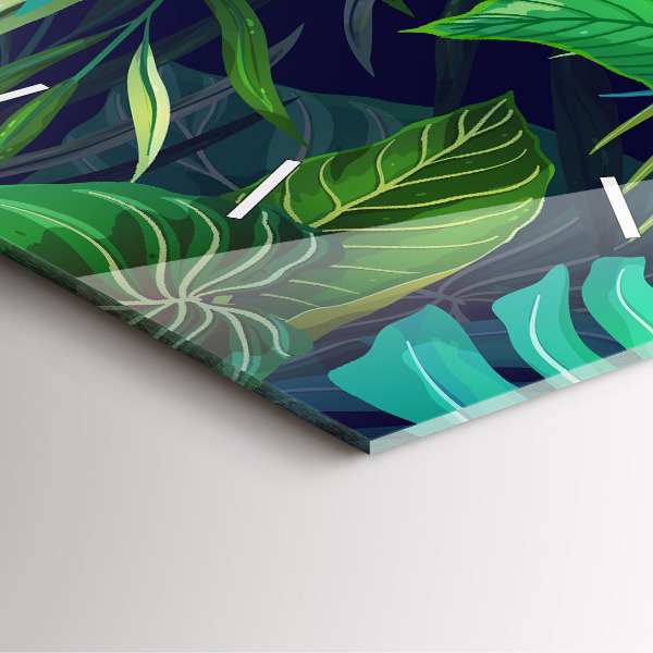 Square glass wall clock Exotic leaves
