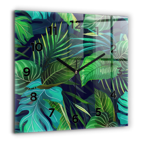 Square glass wall clock Exotic leaves
