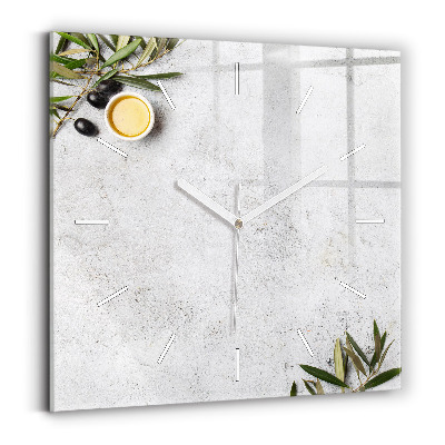 Square glass wall clock Minimalist olives